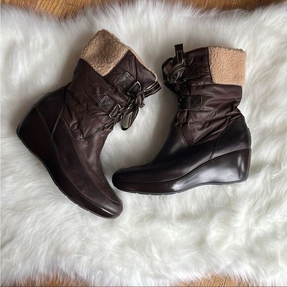 Sperry Harbour Wedge Boots Brown Waterproof Insulated Faux Fur - Picture 2 of 14